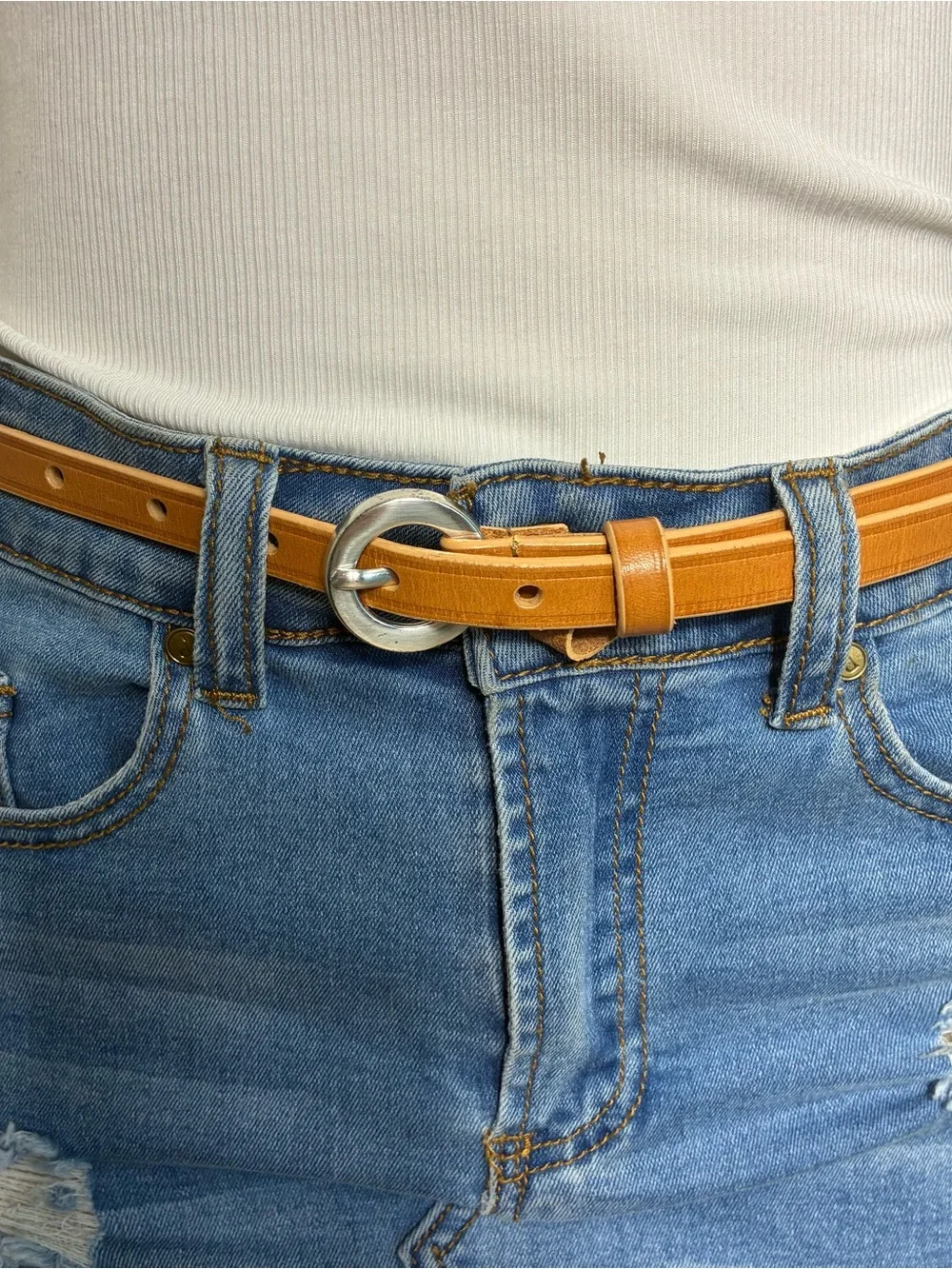 Anne 2 Klein Women's Belt Sz S tan genuine Italian calfskin 39” long .5” wide